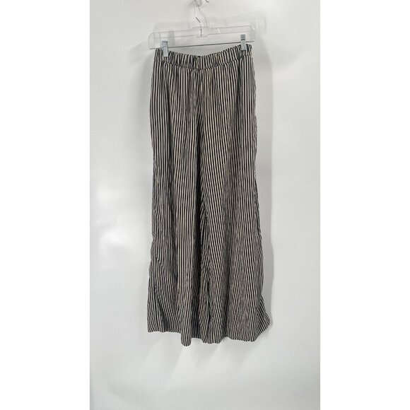 Zara Lightweight Striped Wide Leg Pull On Pants Navy Tan Sz XS Casual Flowy - Picture 2 of 7